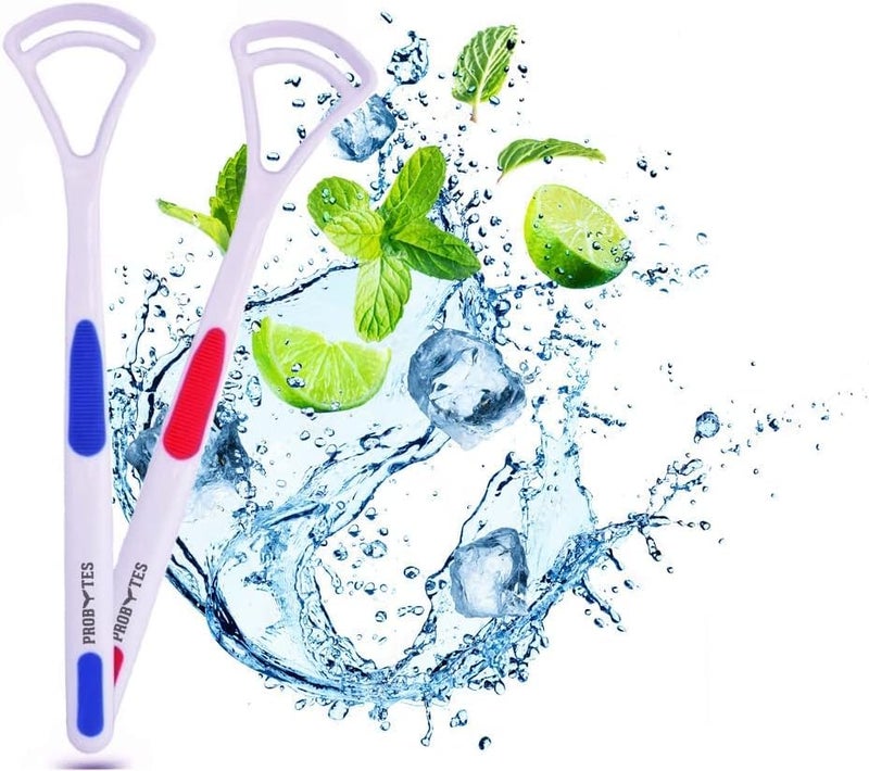 ProBytes Essential Tongue Cleaner - Soft & Gentle Y Shape Scraper, Oral Health, Care, Hygiene, Fresh Healthy & Clean Mouth, Easy Grip, Eliminate Bad Breath & Bacteria, All Ages, Subtle Colours - 2 Pcs - Image 1